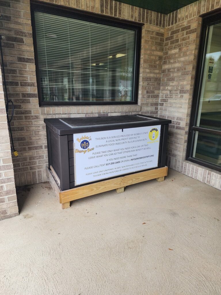 The blessing box in its new spot at Erie Township Hall